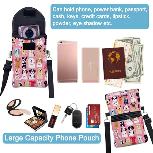 Neoprene Cell Phone Sleeve Pouch Case Bag with Crossbody Strap Neck Lanyard for Women 7.5 X 4.3 in Pink Dog - color: Pink Dog 1