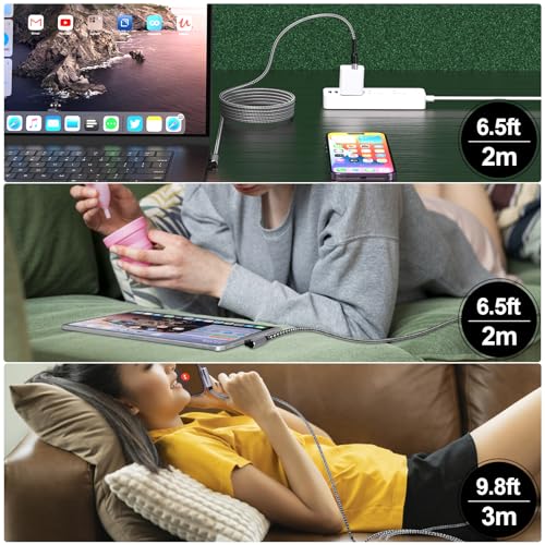 3Pack Right Angle Long iPhone Charge Cable, 90 Degree Apple USB A to Lightning Cable 6FT/2M*2+10FT/3M,Nylon Braided Sync Data Charger Cable, Fast Charge Cord for iPhone 14 13 12 11 Pro Max Xr 8 7 Plus