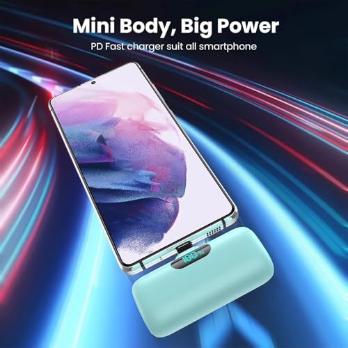 Mini Portable Charger USB C Power Bank,5000mAh PD Fast Charging Battery Pack Built-in USB-C Connector Travel Essential for iPhone17/Pro/17Pro Max/16e/Air/16 Plus/16Pro Max/15 All Series,Android Green - color: Green