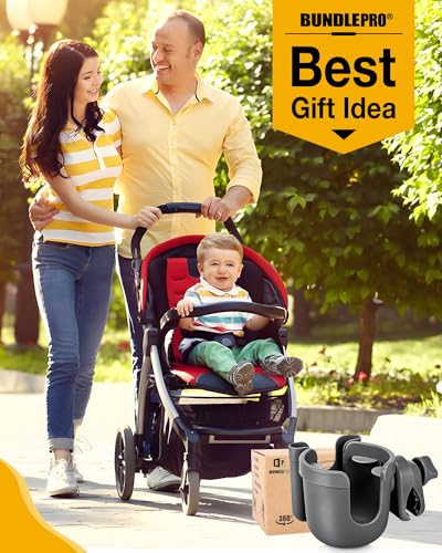 BUNDLEPRO Stroller Cup Holder with Phone Holder, 2-in-1, Gray - color: GRAY