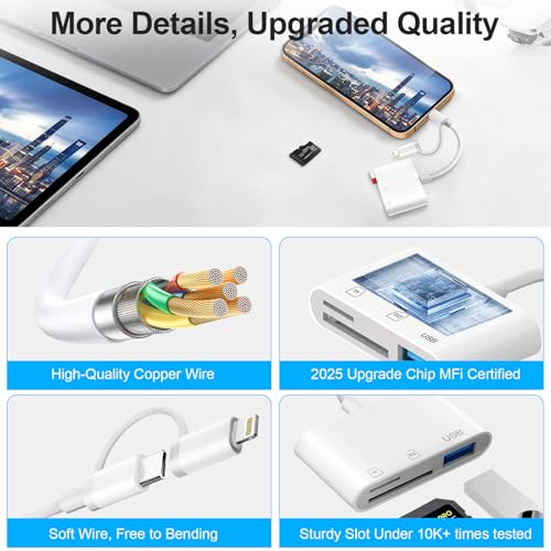 SD Card Reader for iPhone iPad Mac, SD Adapter USB C &Lightning 2 Interface - size: 3 Slot with USB