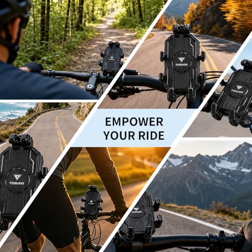 Bike Phone Holder & Phone Holder for Bike, Motorcycle Phone Mount, Ebike Phone Holder, Shock-Absorbing Anti-Vibration, 360° Rotation, One-Touch Release, Fits 5–7.2" Smartphones