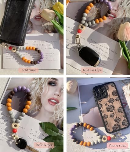 Phone Wrist Strap, Cute Silicone Bead Phone Chain Lanyard with Tether Tab, Wristlet Strap for iPhone Charm Women Gifts - color: Brown