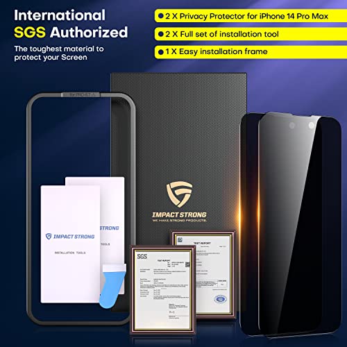 ImpactStrong Anti-Spy Privacy Screen Protector for iPhone 14 Pro Max (6.7-Inch), 9H Tempered Glass, Shatter-Resistant, Anti-Scratch, Easy Install Kit, Case Friendly, 2-Pack - size: iPhone 14 Pro Max