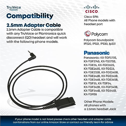 TruVoice HD-500 Premium Single Ear Headset with Noise Canceling Microphone and 2.5mm Cable for Cisco SPA303, SPA502g, SPA504g, SPA508g, SPA509g, SPA514g, SPA525g and Phones with a 2.5mm Jack Port