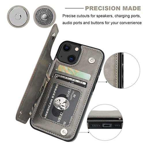 ONETOP for iPhone 13 Wallet Case with Card Holder,Gray | Kickstand,ID/Cash Holder,Case Wallet with Card Slots,Double Magnetic Clasp,Durable PU Leather Shockproof Cover for Women Men - color: Gray