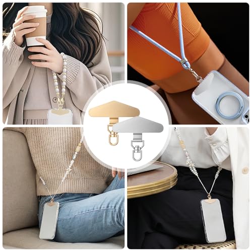 2 Pack Phone Tether Tab Heavy Duty 360, Metal Phone Lanyard Tab Phones Lanyard Patch with Universal Cellphone Strap Tabs for Phones Wrist Crossbody Strap, Silver, Gold