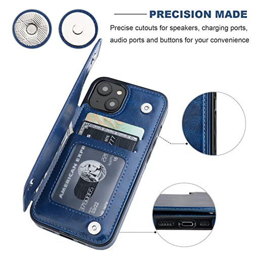 ONETOP for iPhone 14 Wallet Case with Credit Card Holder,Blue - color: Blue