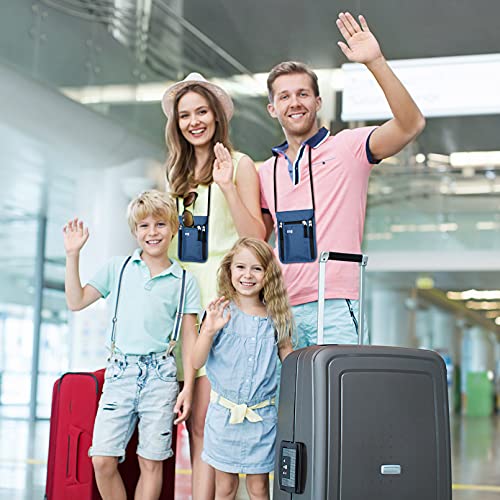Travel Pouch Neck Wallet Family Passport Holder Organizer Case with RFID Blocking - color: Navy Blue