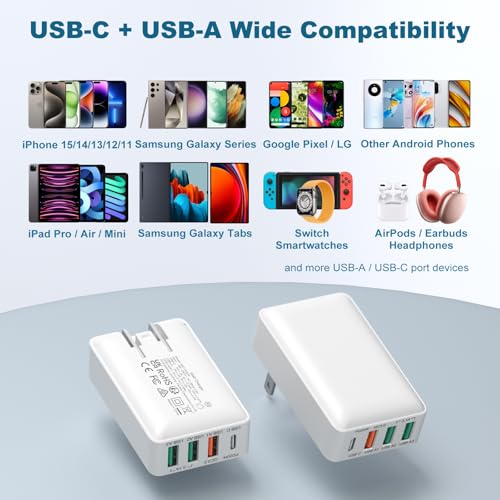 Flat USB C Charger, OKRAY 40W 4-Port Fast Charging Block Foldable Wall Plug - color: White - 3Pack