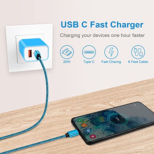 USB C Wall Charger, 20W Dual Port Fast Charging Block Android Phone Charger - color: Blue