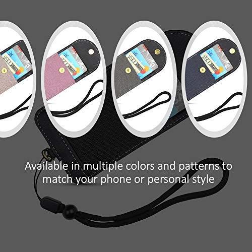Cell Phone Wallet for Back of Phone with Wrist Strap, Stick On Wallet Credit Card ID Holder with RFID Protection Compatible with iPhone, Galaxy & Most Smartphones and Cases - color: Black