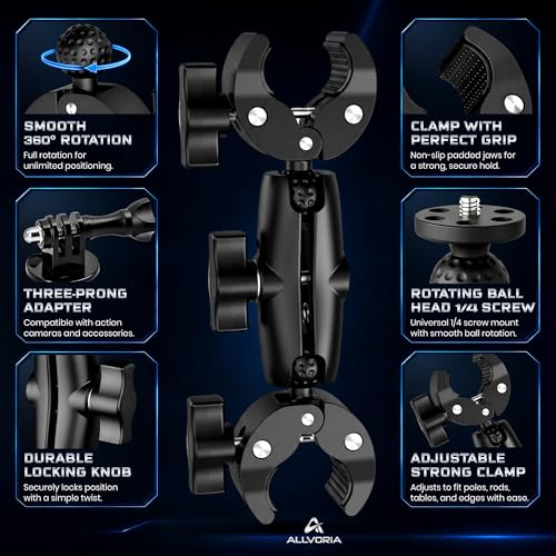 Premium 3in1Umbrella Clamp for Chairs Strollers Boats & Kayaks Adjustable Mounting Bracket for Umbrella Camera & Phone Durable Anti Slip Trolling Motor Stabilizer for Outdoor Hands Free Use