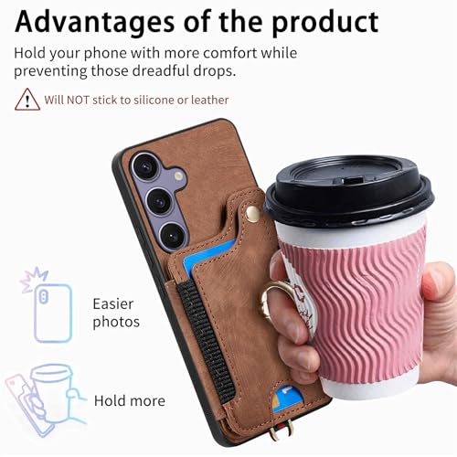 for Samsung Galaxy S25 FE Case Wallet with Card Slots Brown | PU Leather Flip Folio Cover,RFID Blocking Ring Holder,Kickstand,Wrist Strap,Shockproof,Magnetic Protective,Women Men Girls - color: Brown, size: Galaxy S25 FE 6.7 Inch