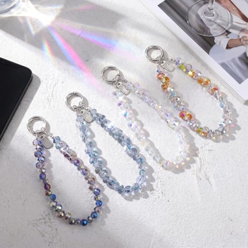 4 Pcs Crystal Phone Charm Sparkling Beaded Phone Wrist Strap Cellphone Lanyard with 4 Plastic Tether Tab for Women, Hands-Free Wristlet Bracelet Strap for Cellphones Keychains Cameras Bags - color: Multicolor