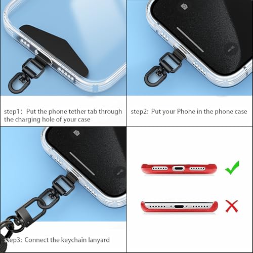 TENOC 360 Rotation Metal Phone Tether Tab, 2Pcs, Black - color: 360° Rotation-black