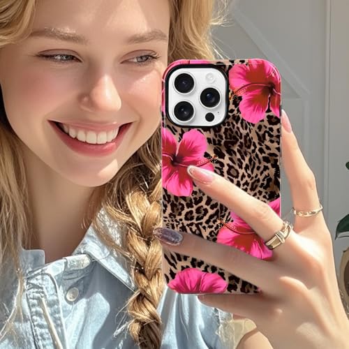 Lovmooful for iPhone 16 Pro Case Cute Flower Leopard-Hibiscus | Compatible for iPhone 16 Pro Case,Aesthetic,Hibiscus,Floral,2 in 1,for Women Girls,Soft TPU+PC,Shockproof,Protective - size: iPhone 16 Pro