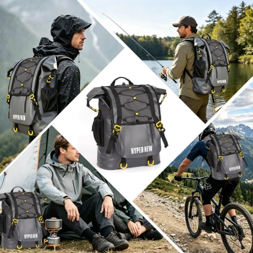 30L Dry Backpack Waterproof, Dry Backpack for Men Women, Ideal for Kayaking, Boating, Paddle Boarding, Fishing, Hiking, Camping & Outdoor Travel Essentials - color: Grey