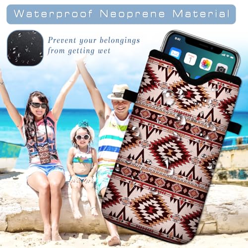 Neoprene Cell Phone Pouch 7.5 X 4.3 in Cloth Mobile Protection Case Bag with Crossbody Strap Neck Lanyard Cell Phone Case Bronze Aztec Style - color: Bronze Aztec Style