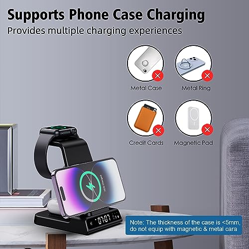 Wireless Charging Station, YiJYi 3 in 1 Watch Charger Stand with Digital Clock Suitable for iWatch SE/6/5/4/3/2/1,AirPods Pro, for iPhone 16/15/14/13/12/11 Pro Max/XS/XR/X/8/Samsung S23/S22/S21 - size: for Apple