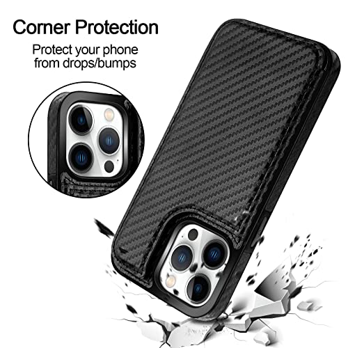 HianDier Wallet Case Compatible with iPhone 13 Pro MAX Case 5G 6.7-inch Slim Protective with Credit Card Slot Holder Flip Folio Soft PU Leather Magnetic Closure Cover, Carbon Fiber Black - color: Carbon Fiber Black