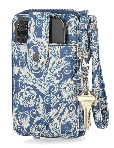 Mundi Jacqui RFID Crossbody Wallet for Women, Vegan Leather Small Travel Handbag with Phone Holder, Compact Organizer with Card Slots and Removable Strap, Vacation Purse in Indigo Paisley - color: Indigo Paisley