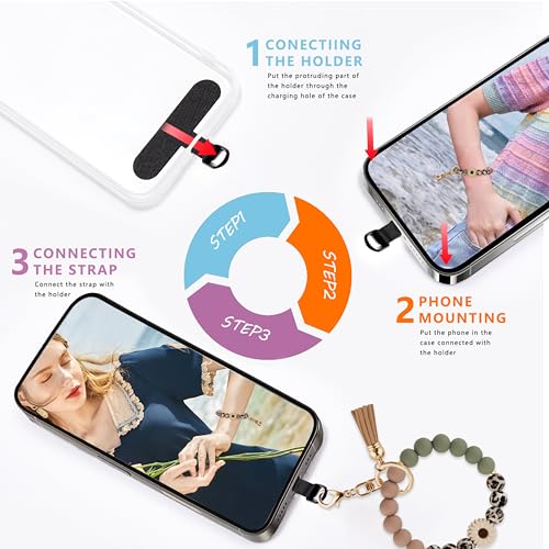 Silicone Beaded Phone Wrist Strap for Women, BPA-Free Silicone - color: Daisy Leopard