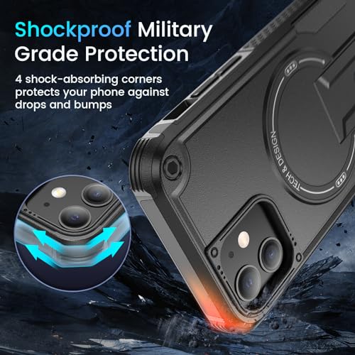 Caka for iPhone 11 Case, iPhone 11 Phone Case with Stand Black | Compatible with MagSafe, Built-in Hidden Kickstand, Solid Protective Dual-layer TPU+PC Shockproof Magnetic Phone Cover - color: Black