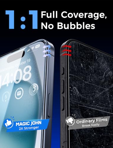 MAGIC JOHN Easy Installation for iPhone 15 Screen Protector, Tempered Glass