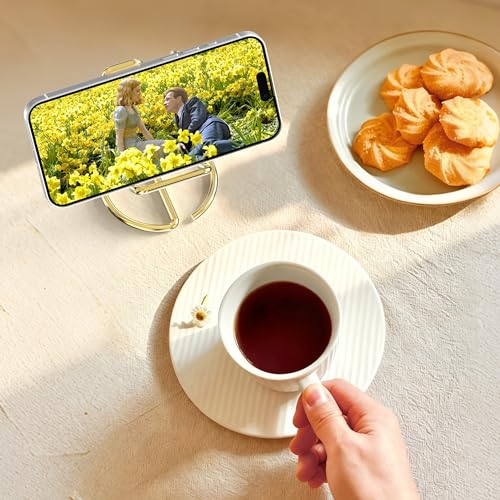 Metal Cell Phone Stand for Desk, Cute One-Piece Phone Holder, Stable Desktop Display Dock for iPhone, iPad, Samsung, Tablets & All Mobile Phones, Gold - color: Gold