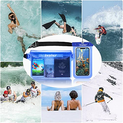 ivoler 2-Pack Waterproof Fanny Pack & Phone Pouch, Dry Bag for Passport, Phone & Wallet, Floating Waterproof Phone Case for Beach, Swimming, Kayaking, Boating, Cruise Essentials & Travel - color: Translucent Blue & Royal Blue