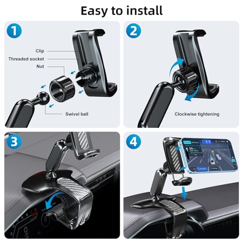 Universal 360 Dashboard Cell Phone Holder, Clip Car Phone Holder Mount