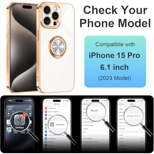 Dinick White for iPhone 15 Pro Case with Ring Holder Kickstand - color: White, size: 6.1'' iPhone 15 Pro