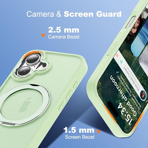 for iPhone 17 Case with 360° Spin Magnetic Stand,Green | iPhone 17 Phone Case 6.3",Spin Magnetic Ring Stand,Compatible with MagSafe,Military Protection,Translucent Matte - color: Green, size: iPhone 17
