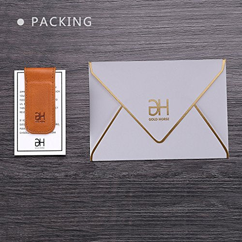 GH GOLD HORSE Slim Magnetic Money Clip Genuine Leather Business Card Holder for Men (Brown) - color: Brown