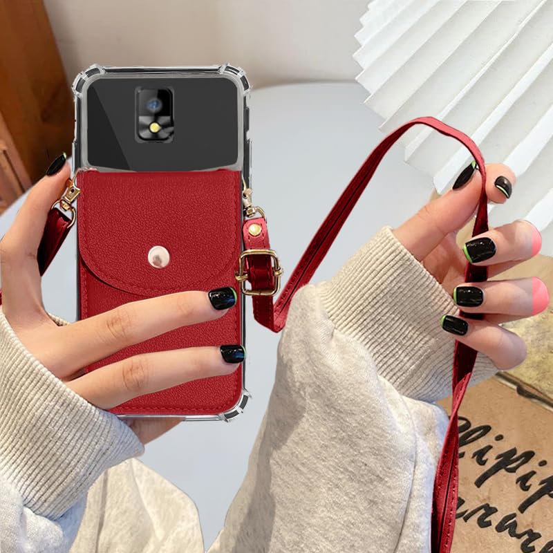 for HotPepper Tepin Case, Hot-Pepper Tepin Wallet Phone Case Back with Card Holder, Shockproof PU Leather Cover Crossbody Adjustable Lanyard Hands-Free | Stand with Magnetic Closure, Burgundy - color: Burgundy