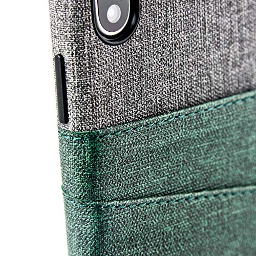 Dockem Luxe Wallet Case for iPhone X/XS: Slim Minimalist Case w/ 2 Credit Card Holder Slots: UltraGrip Canvas Style Synthetic Leather (Green and Grey) - color: Green and Grey