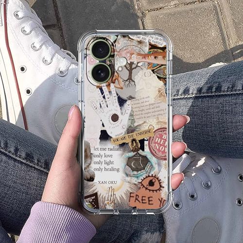 Case for iPhone 17 with Aesthetic Beige Desgin,Spiritual Hippie Quotes Collage,Clear Soft TPU Bumper Phone Cover,6.3"(Beige,17) - color: Beige, size: iPhone 17