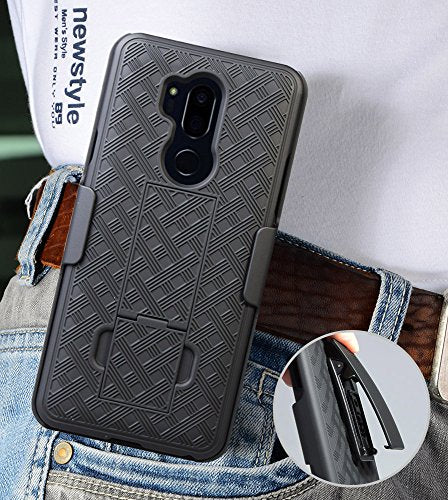 Nakedcellphone Holster Combo for LG G7 ThinQ Phone Case & Belt Clip - Black | Hard Shell and Rotating Holder, Kickstand, Satisfying Texture, Slim, Matte, Also Fits LG G7 Plus / G710