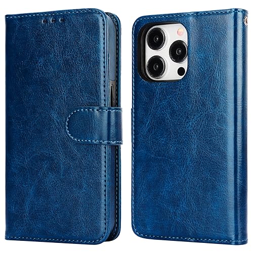 Bocasal Detachable Wallet Case Card Holder for iPhone 15 Pro, Blue | RFID Blocking Kickstand Card Slots Holder PU Leather Magnetic Shockproof Wrist Strap Removable Flip Protective Cover 6.1 inch - color: Blue