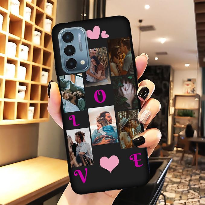 Custom Photo Case for OnePlus Nord N200 5G with Designed Picture Text Logo Name - Do It Yourself Protective Soft N 200 5 G Phone Cover Black Personlized for Dad Mom Couple - color: Black 12 - LOVE, 7 Photos
