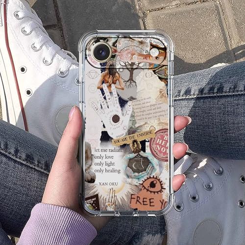 Case for iPhone Air with Aesthetic Beige Desgin,Spiritual Hippie Quotes Collage,Clear Soft TPU Bumper Phone Cover,6.5"(Beige,17Air) - color: Beige, size: iPhone Air