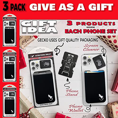 Phone Wallet - Adhesive Card Holder - Cell Phone Pouch - Stick on Lycra Pocket by Gecko - Carry Credit Cards and Cash - color: FAMILY - BLACK WHITE