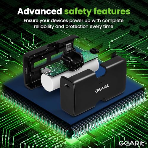GEARit 5000mah Power Bank - Dual Output, Mini Battery Pack with Integrated USB-C and Lightning Connectors - Compact, Small Portable Charger Compatible - Black