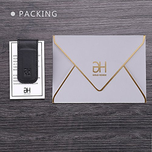 GH GOLD HORSE Slim Magnetic Money Clip Genuine Leather Business Card Holder for Men (Black) - color: Black