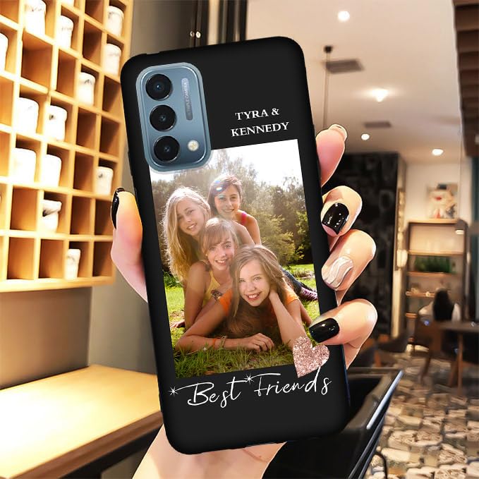Custom Photo Phone Case for OnePlus Nord N200 5G with Personalized Picture Text Logo Name - Slim Soft Black Silicon Protective N 200 5 G Cover 6.5 Inch Unique Niche Gift for Best Friends - color: Black 06 - Best Friends, 1 Photo Name
