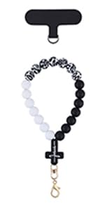 BEEFLYING Silicone Beaded Phone Charm Wrist Strap for Case - color: Black + White