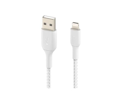 Belkin BoostCharge Braided Lightning Cable - 3.3ft/1M - MFi Certified Apple iPhone Charger USB to Lightning Cable - iPhone Cable - iPhone Charger Cord - Apple Charger - USB Phone Charger - White - color: White, style: 3.3 ft