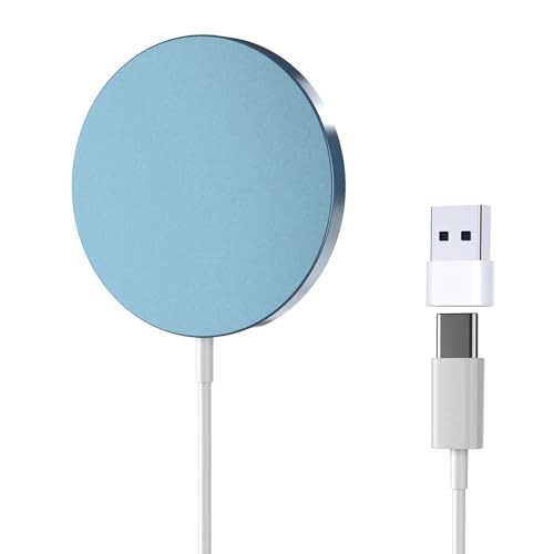 for MagSafe Charger, Magnetic Wireless Charging Pad for iPhone 17/17 Pro/17 Pro Max/Air/16 15 14 13 12 Pro Max Plus mini & AirPods 2 3 Pro, Strong Magnet, Aluminum Alloy, USB-C/A Ports(Blue) - color: Blue