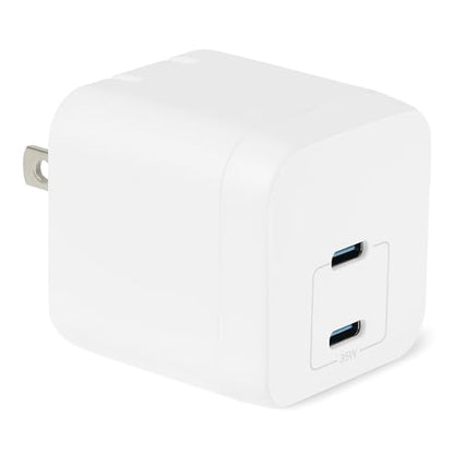 Amazon Basics 35W Fast Charging USB-C Nano GaN Wall Charger, 2-Port for Phones, Tablets, Charge 2 Devices Simultaneously, White - color: White, style: 35 W Two Port